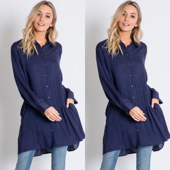 Dash of Pink Tops - ‘Victoria’ Ruffle Hem Tunic Navy